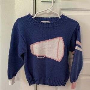 The Beaufort Bonnet Company Blue Sweater with Pink & White Intarsia Megaphone